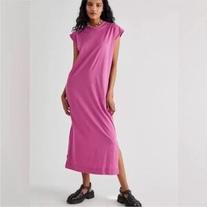 Free People Beach All Day Long Midi T-Shirt Dress in Color Orchid Volcano -Small